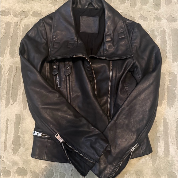 All Saints Black Leather Moto Jacket - Picture 3 of 5